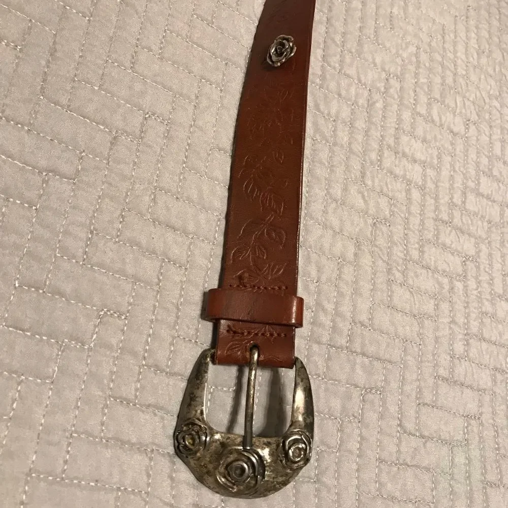 Leather Tack Belt with Silver Flowers and Embossed Leather